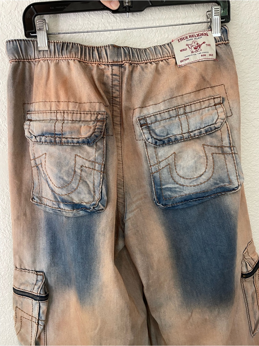 True Religion Two-Tone Washed Wide Leg Jeans - Blue & Brown